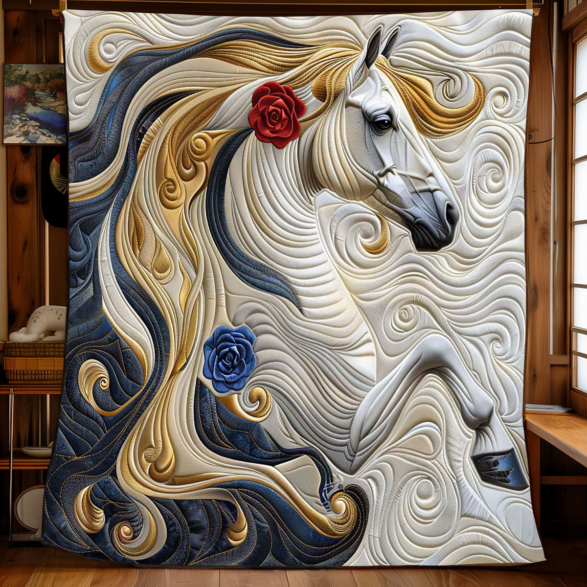 Blue Roses Princess Horse Quilt Blanket Christmas Blanket Christmas Gifts For Horse Lovers
