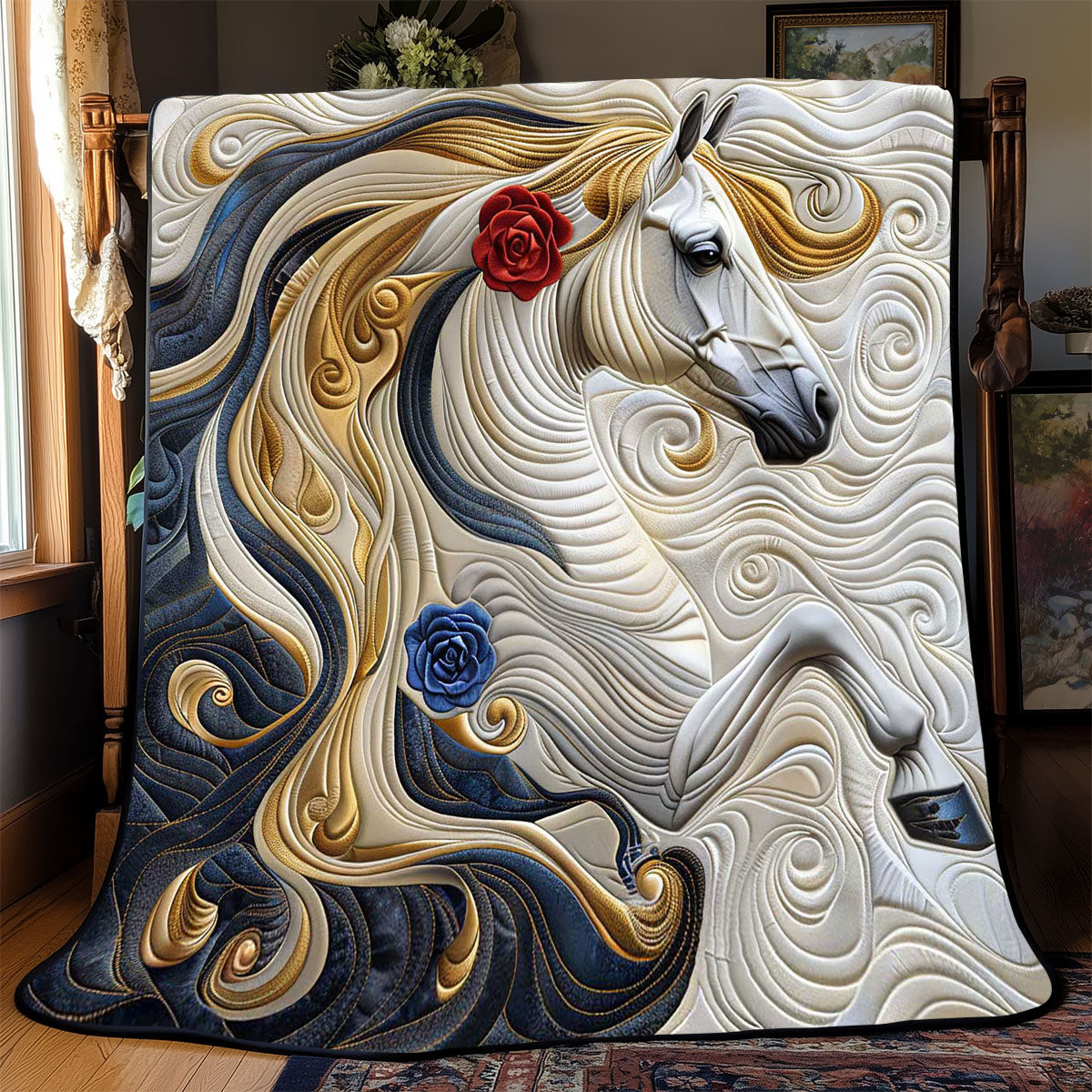 Blue Roses Princess Horse Quilt Blanket Christmas Blanket Christmas Gifts For Horse Lovers
