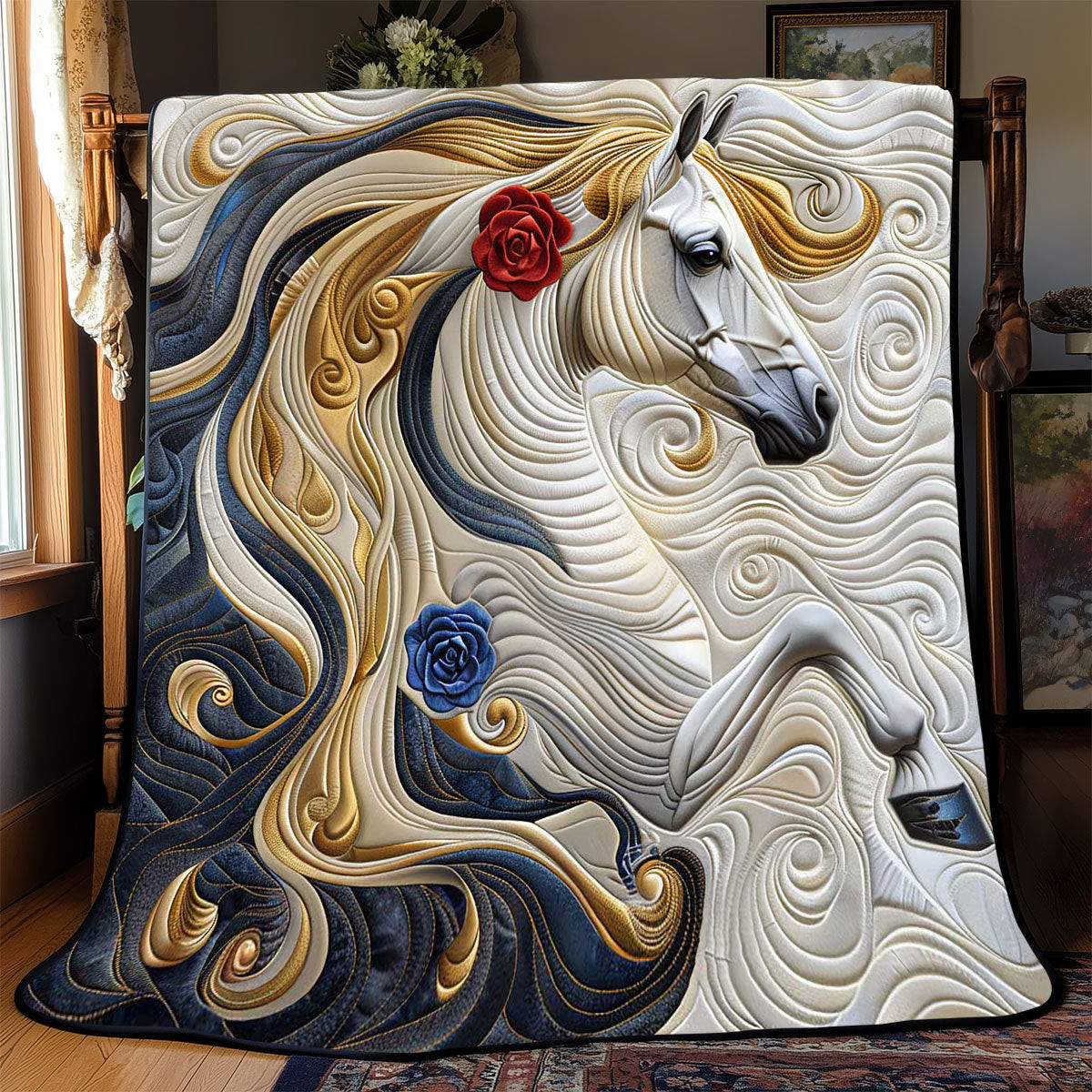Blue Roses Princess Horse Quilt Blanket Couch Blanket Great Gifts For Mom