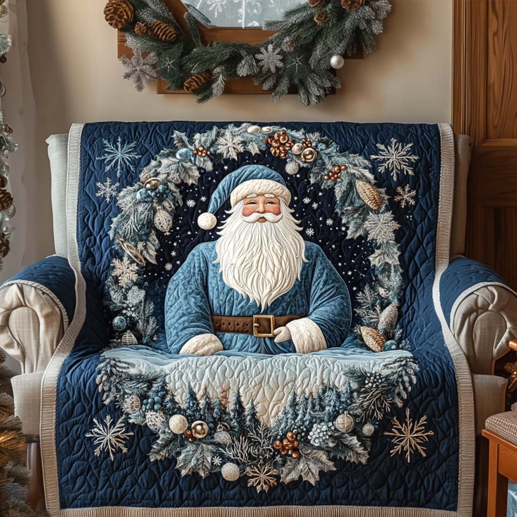 Blue Santa Night Quilted Sofa Cover Holiday Living Room Decor Mother In Law Christmas Gift