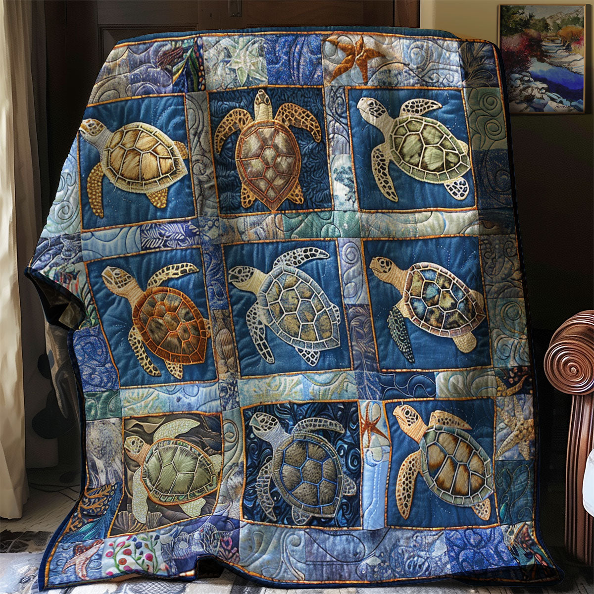 Blue Sea Turtles Quilt Blanket Christmas Throws Sea Turtle Gifts For Mom