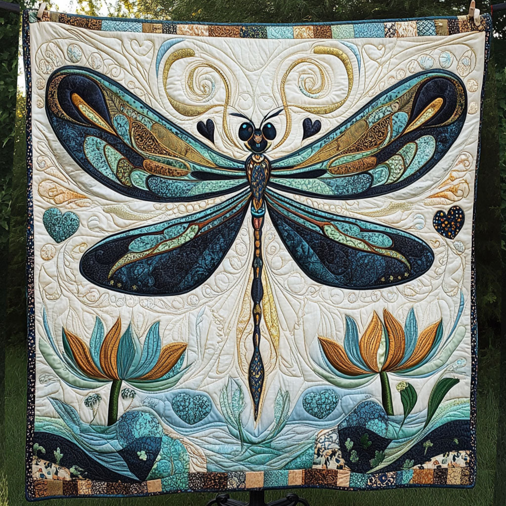 Blue Serenity Quilted Blanket Holiday Throw Blanket Dragonfly Gifts For Women