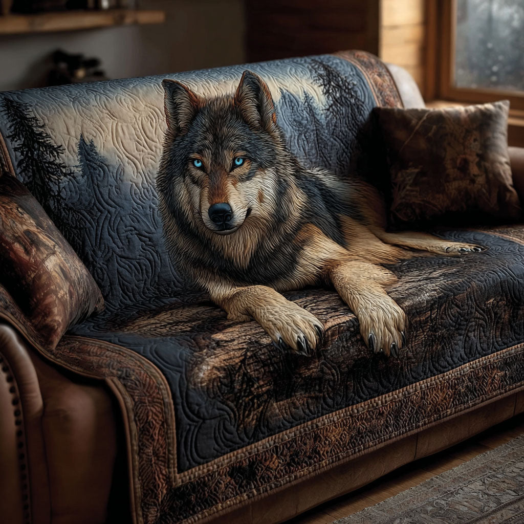 Blue Shadow Howler Quilted Sofa Cover Couch Protector Great Wolf Christmas Gift