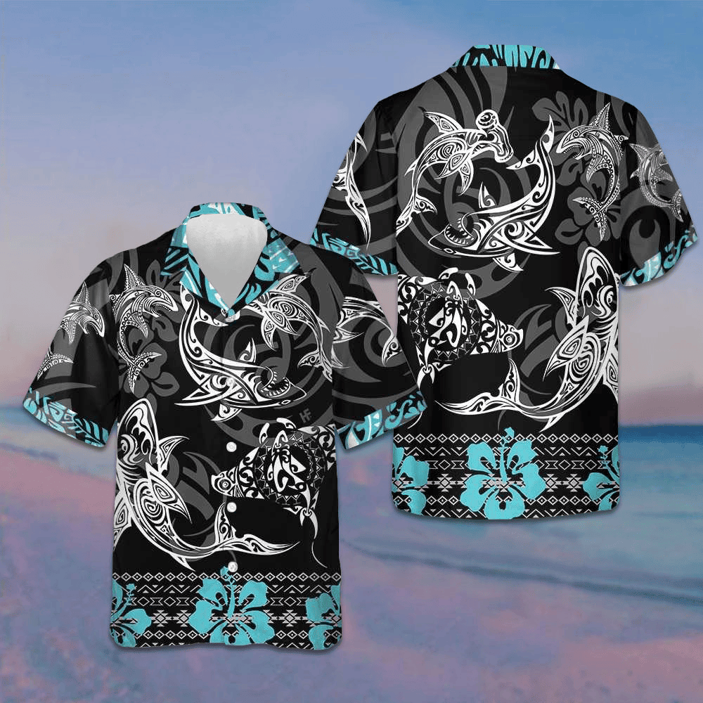 Blue Shark Hawaiian Shirt Beach Button Down Shirt Men Gifts For Brother