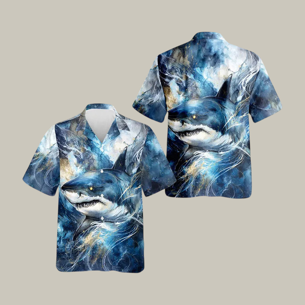Blue Shark Hawaiian Shirt Ocean Shark Aloha Shirt Unique Present For Husband