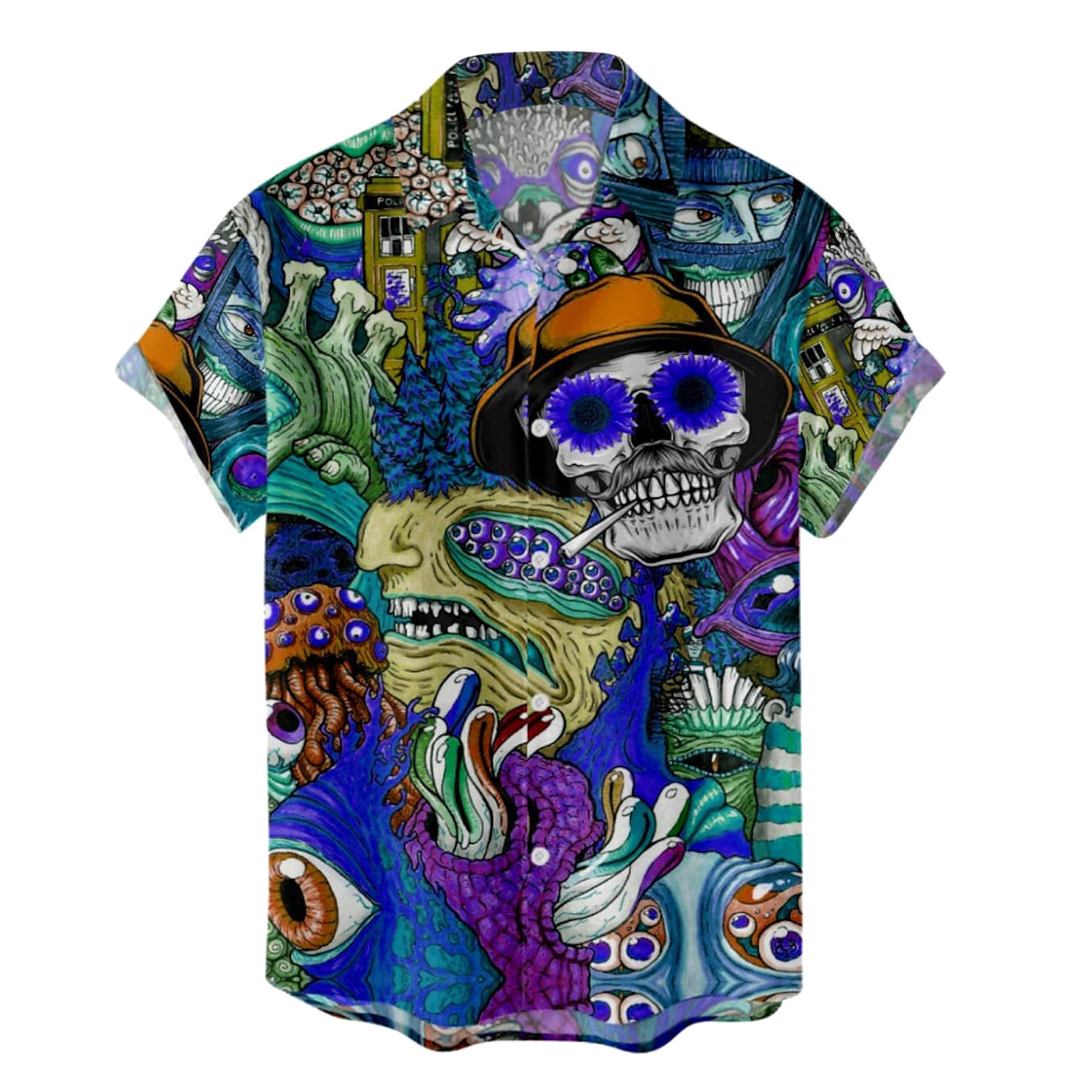 Blue Skeleton Daisies Hawaiian Shirt Skeleton Pattern Shirt Unique Gifts For Men