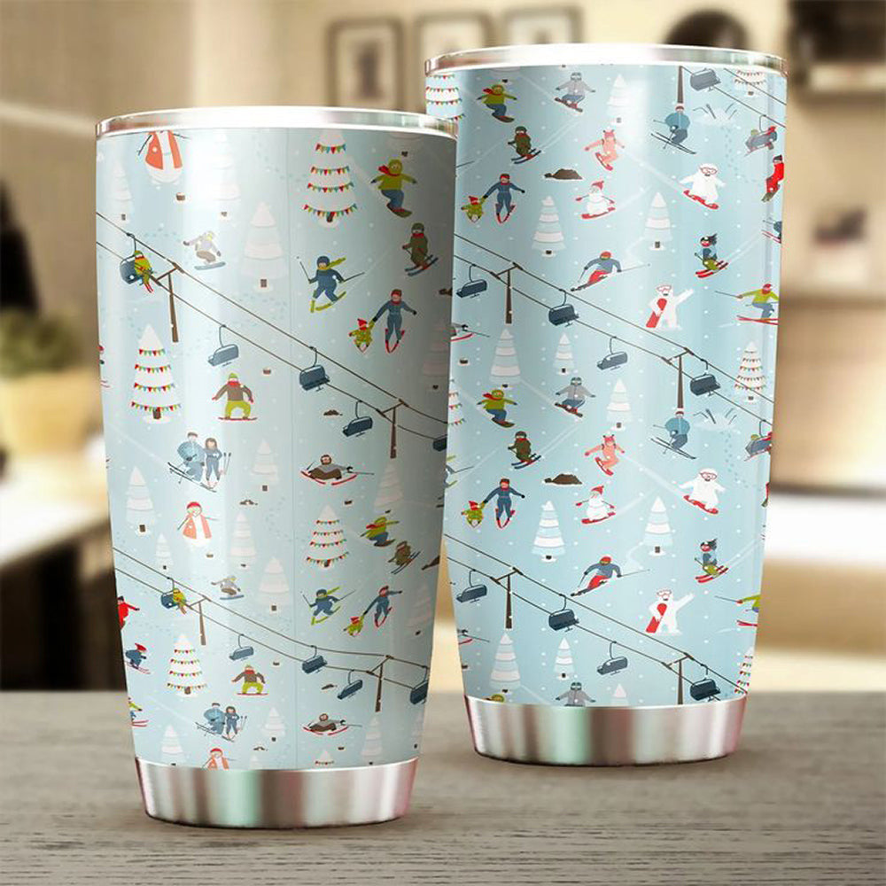 Blue Skiing Pattern Tumbler Themed Best Gift Ideas For Ski Lovers For Him Her Blue Skiing Pattern Tumbler Themed Best Gift Ideas For Ski Lovers For Him Her