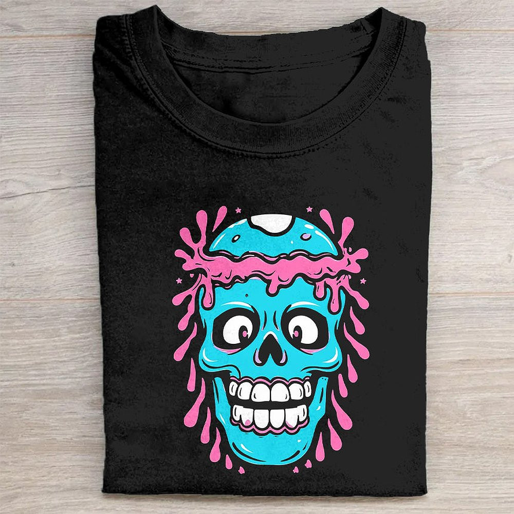 Blue Skull Graphic T-Shirt Gothic Aesthetic Halloween Gift For Men Women