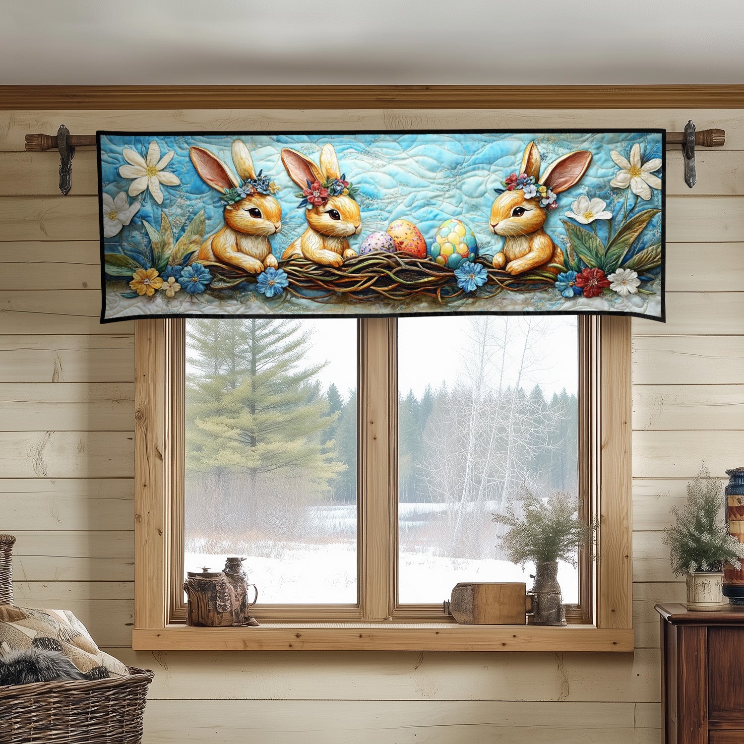 Blue Sky Bunnies Quilted Valance Foyer Christmas Decor Easter Gifts For Adults