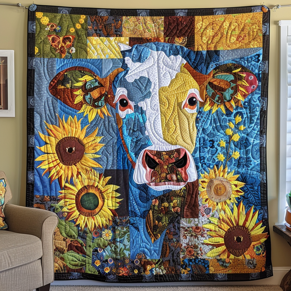 Blue Sky Cow Quilted Blanket Presents For Cow Lovers