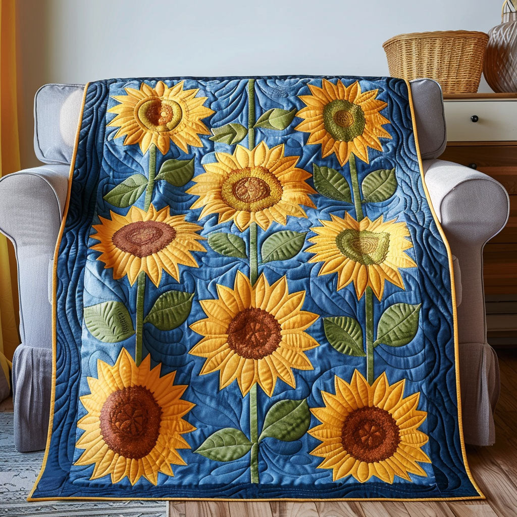 Blue Sky Sunflower Quilted Blanket Best Gifts For Flower Lovers
