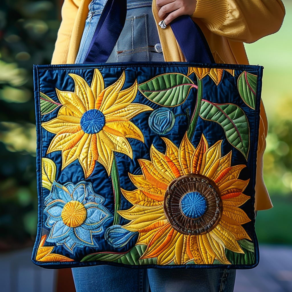 Blue Sunflowers Quilted Tote Bag Flower Lily Presents Gifts