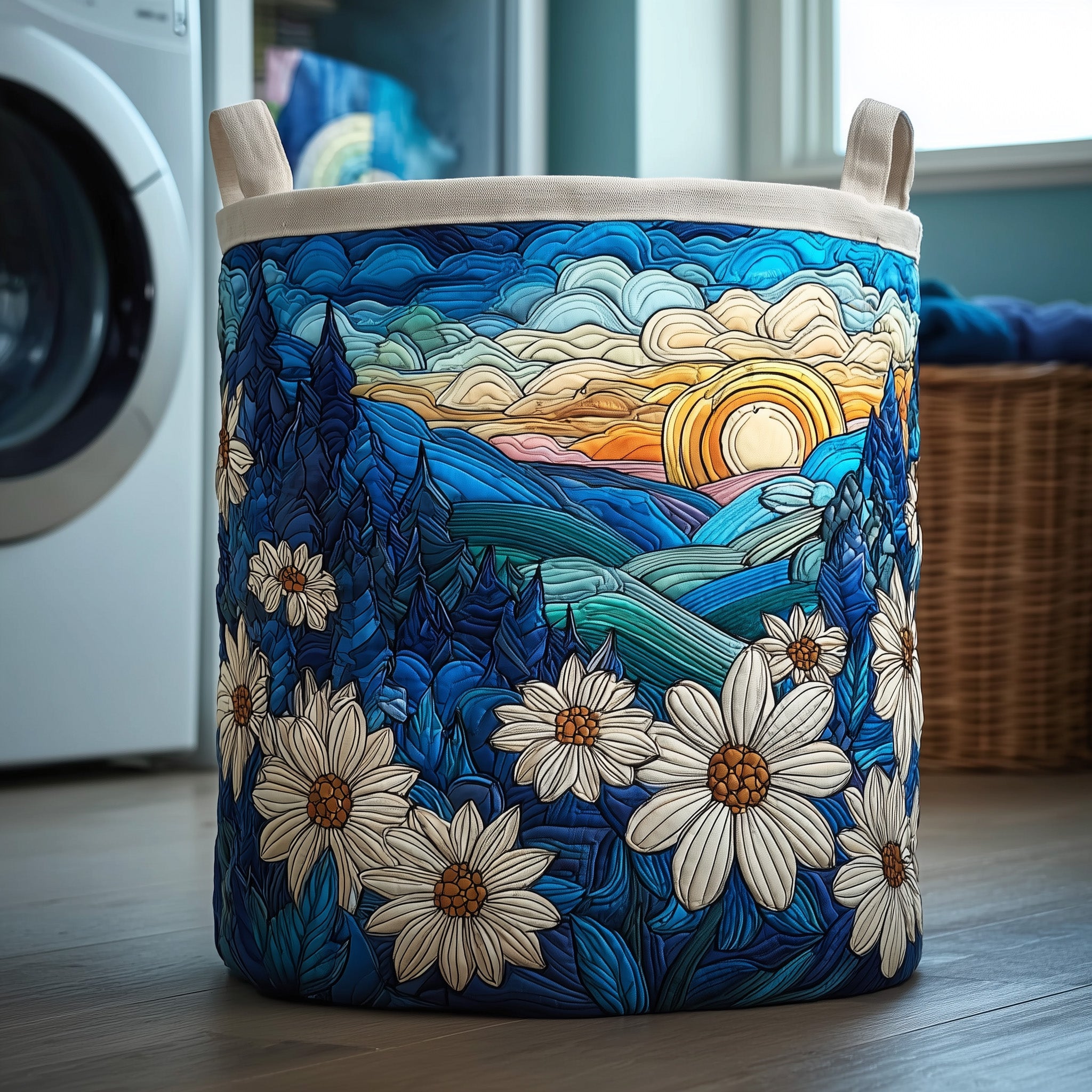 Blue Sunset Quilted Laundry Basket Foldable Clothes Basket Storage Unique Gifts For Nature Fans