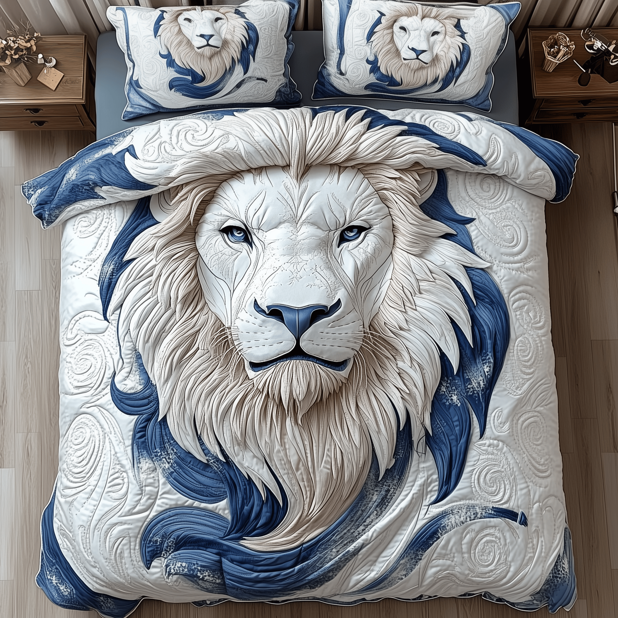 Blue Swirl Lion King Quilted Bedding Set Brother In Law Christmas Gifts