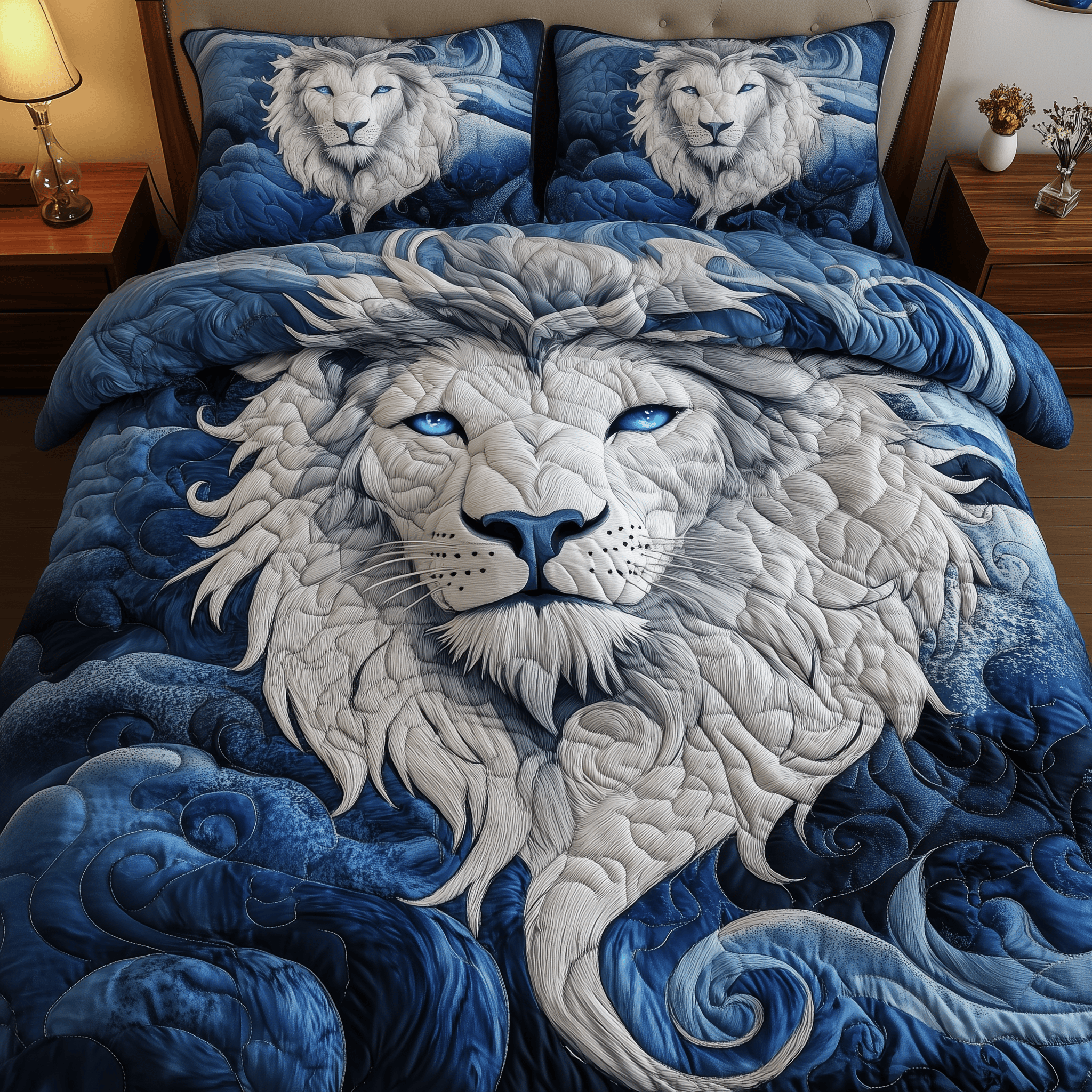 Blue Swirl Lion King Quilted Bedding Set Lion Gifts For Him Her