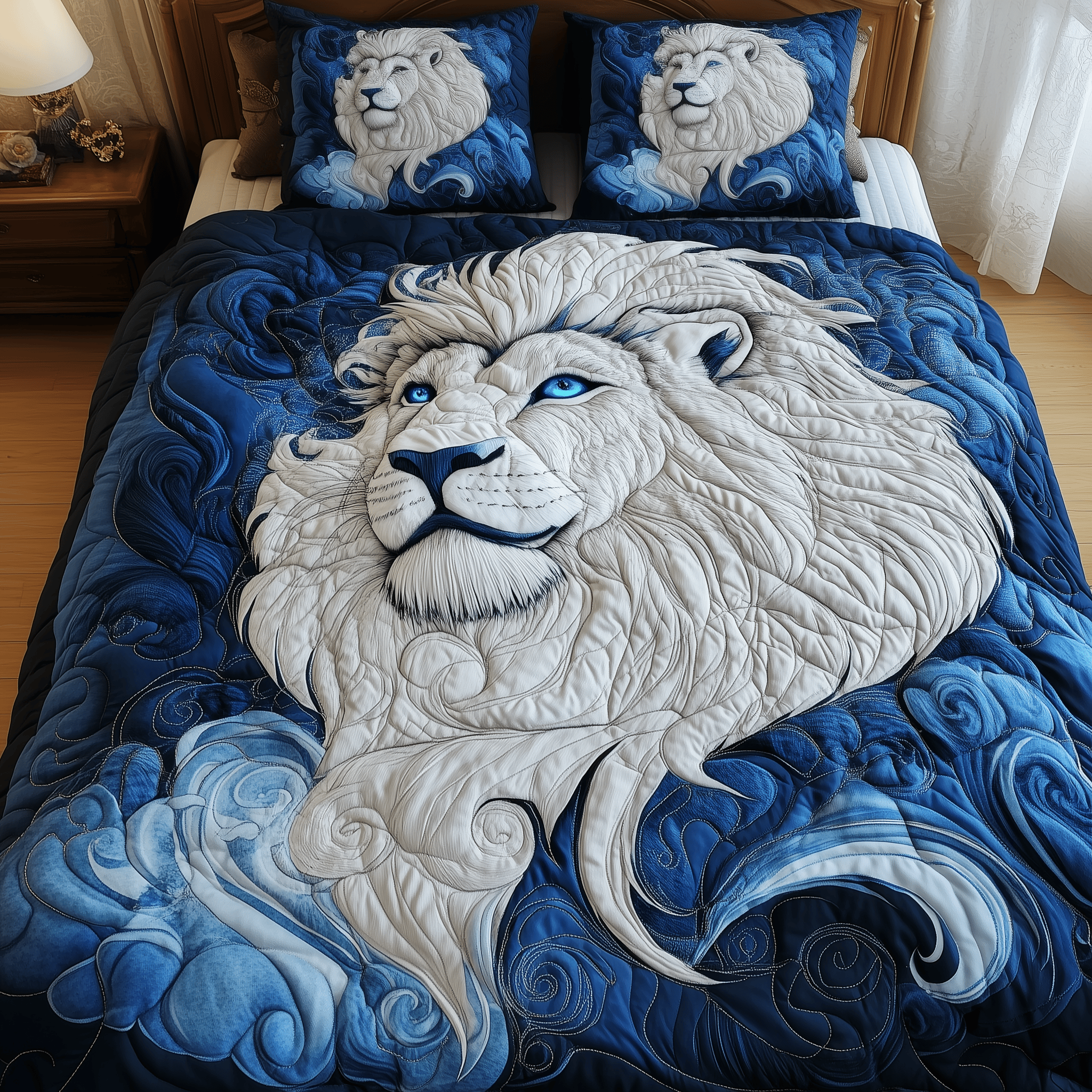 Blue Swirl Lion King Quilted Bedding Set Lion Gifts For Men