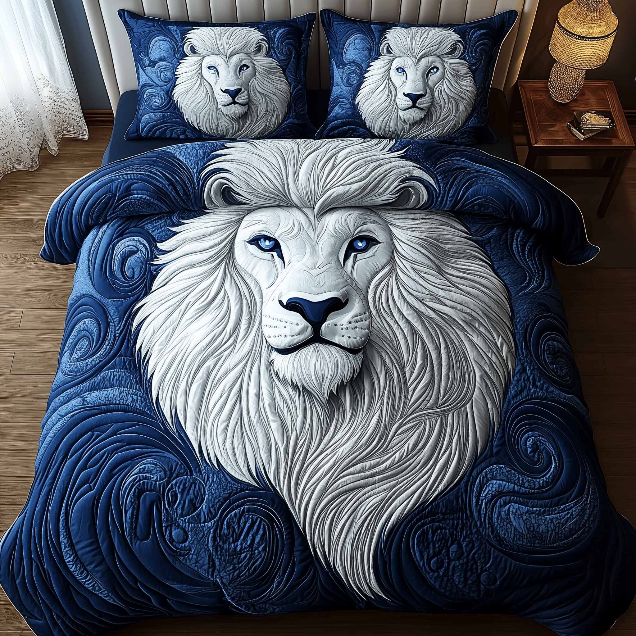 Blue Swirl Lion King Quilted Bedding Set Lion Themed Gifts