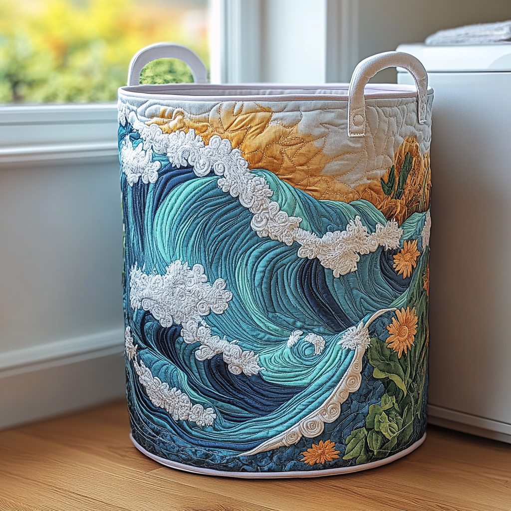 Blue Tide Quilted Laundry Basket Halloween Merch Gift