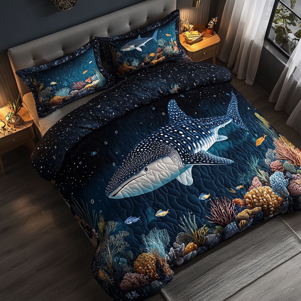 Blue Titan Quilted Bedding Set Bedroom Decor Ideas Whale Gifts For Him Her