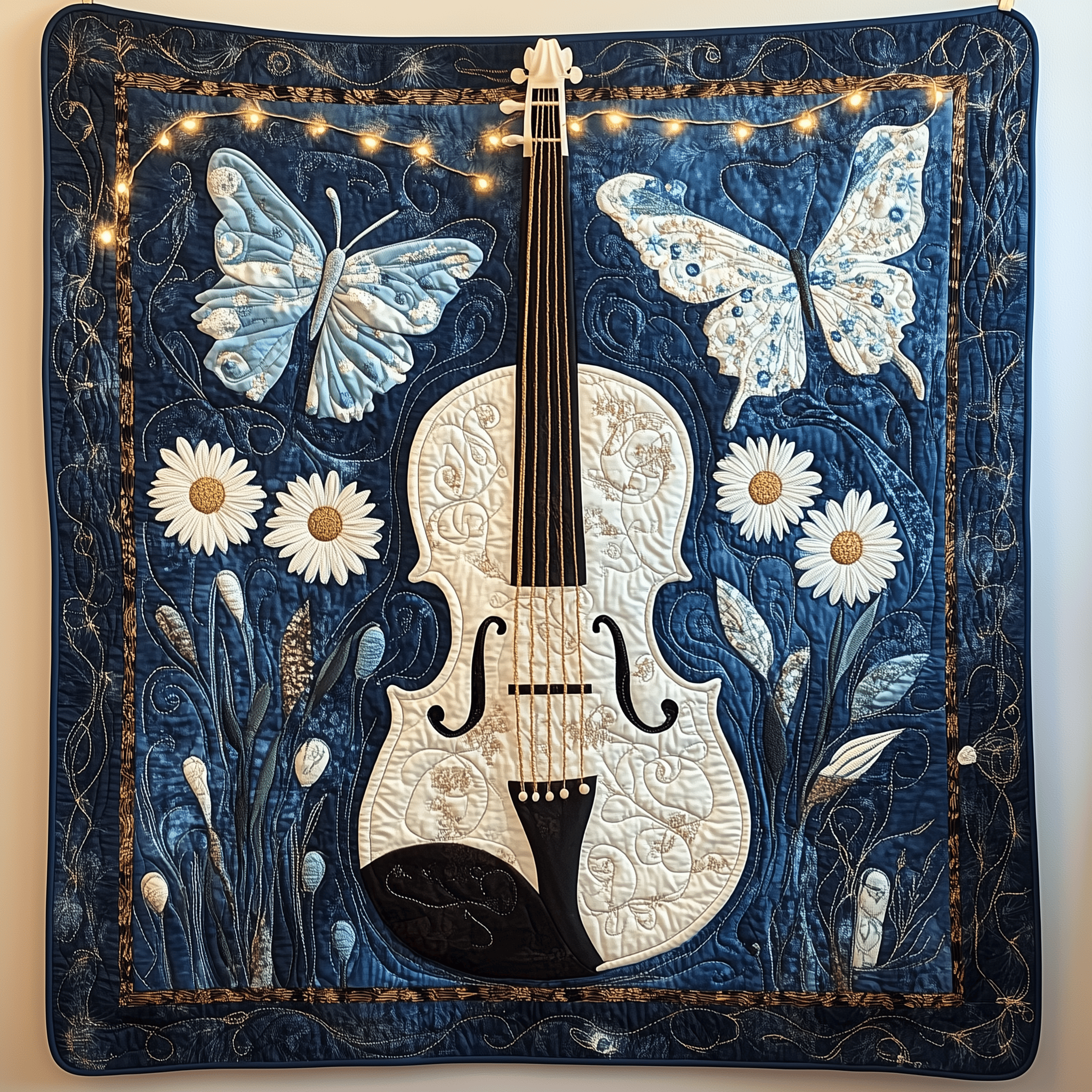 Blue Violin Quilted Blanket Christmas Quilted Blanket Christmas Gifts For Music Lovers