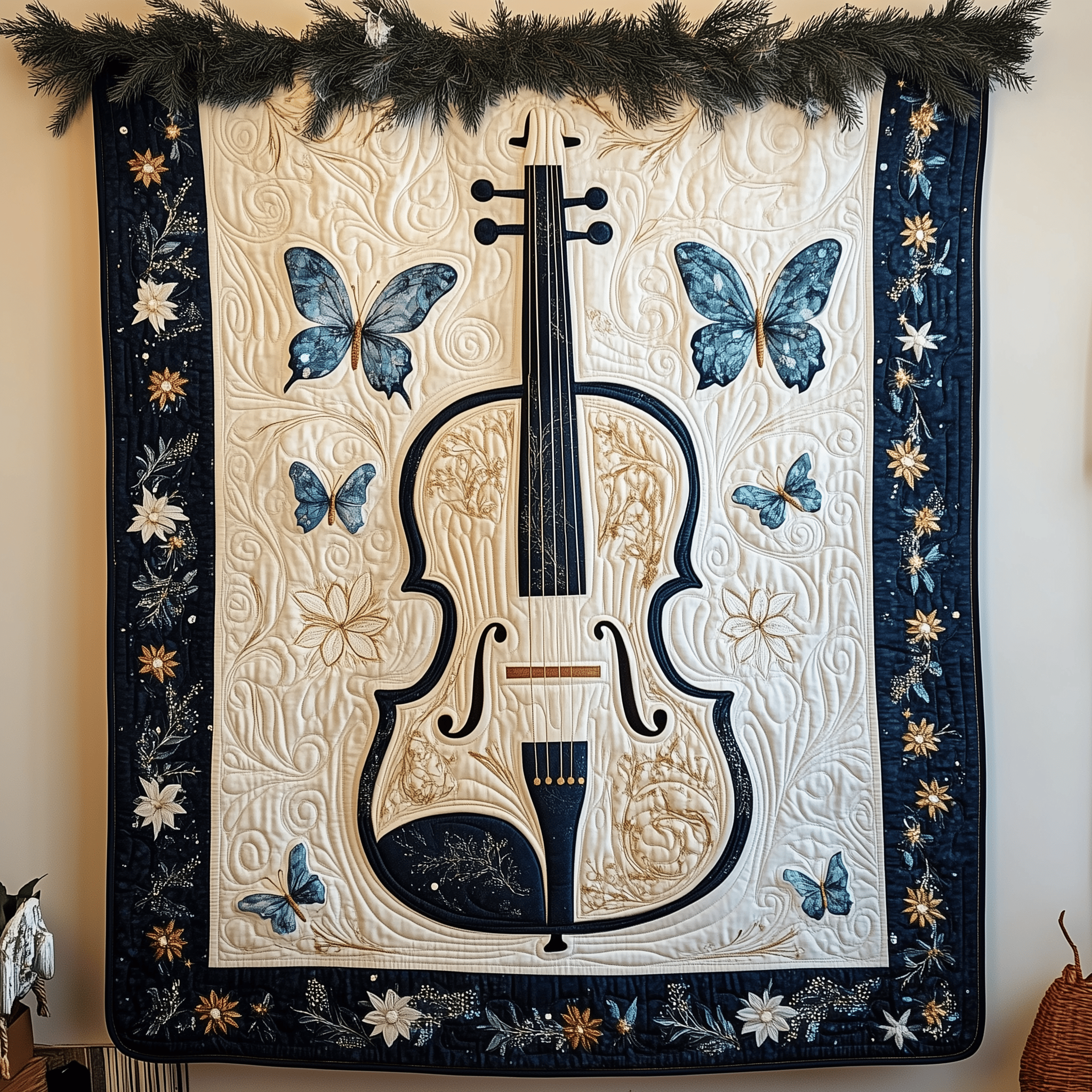 Blue Violin Quilted Blanket Christmas Quilted Blanket Unique Christmas Gifts For Parents