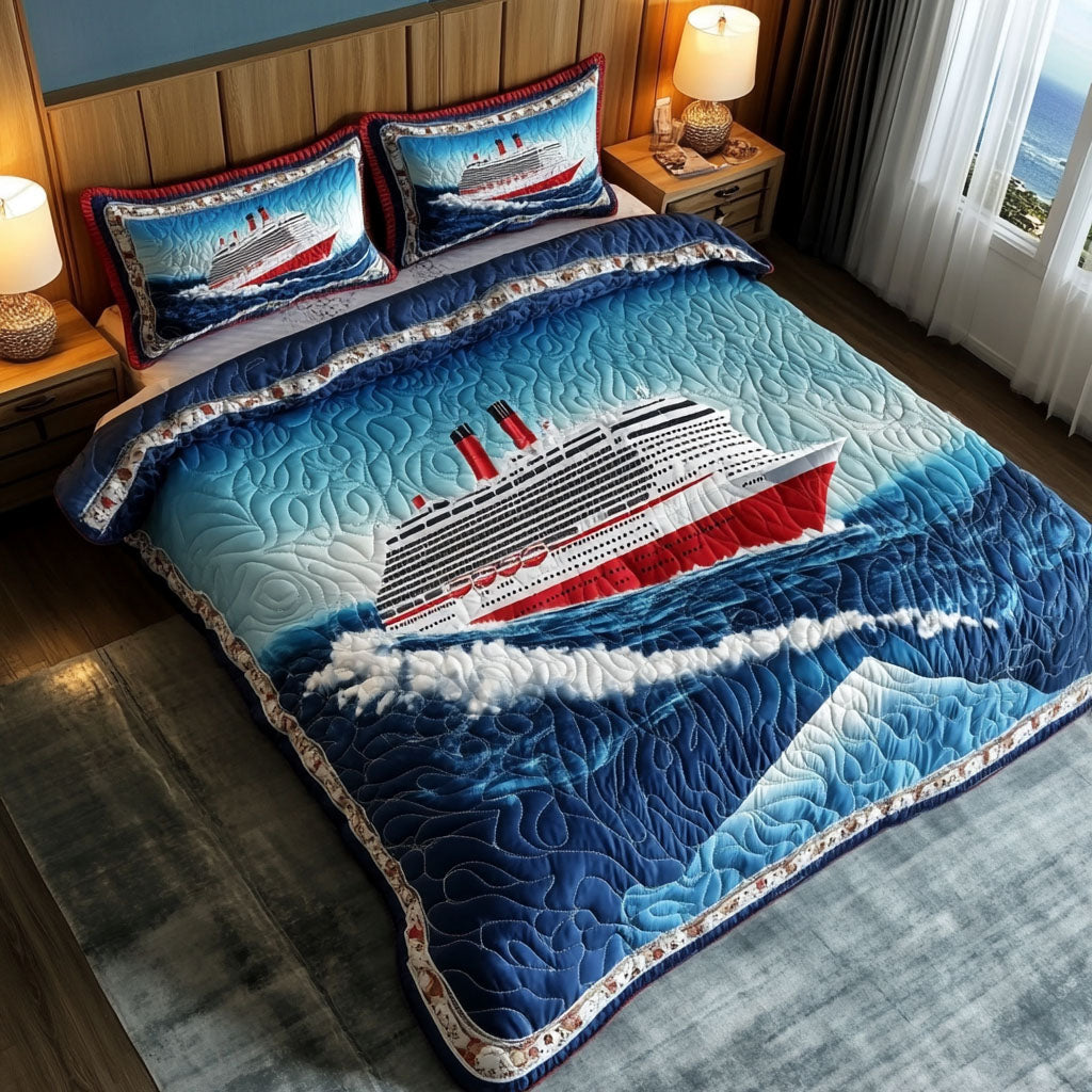 Blue Wave Cruiser Quilted Bedding Set Unique Bed Sheet Set Christmas Gifts For Ocean Lovers