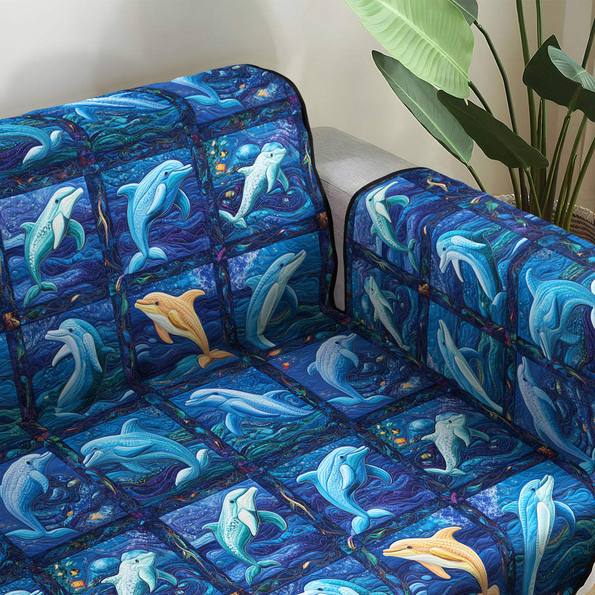 Blue Wave Journey Quilted Sofa Cover Living Room Decor Gifts For Dolphin Lovers