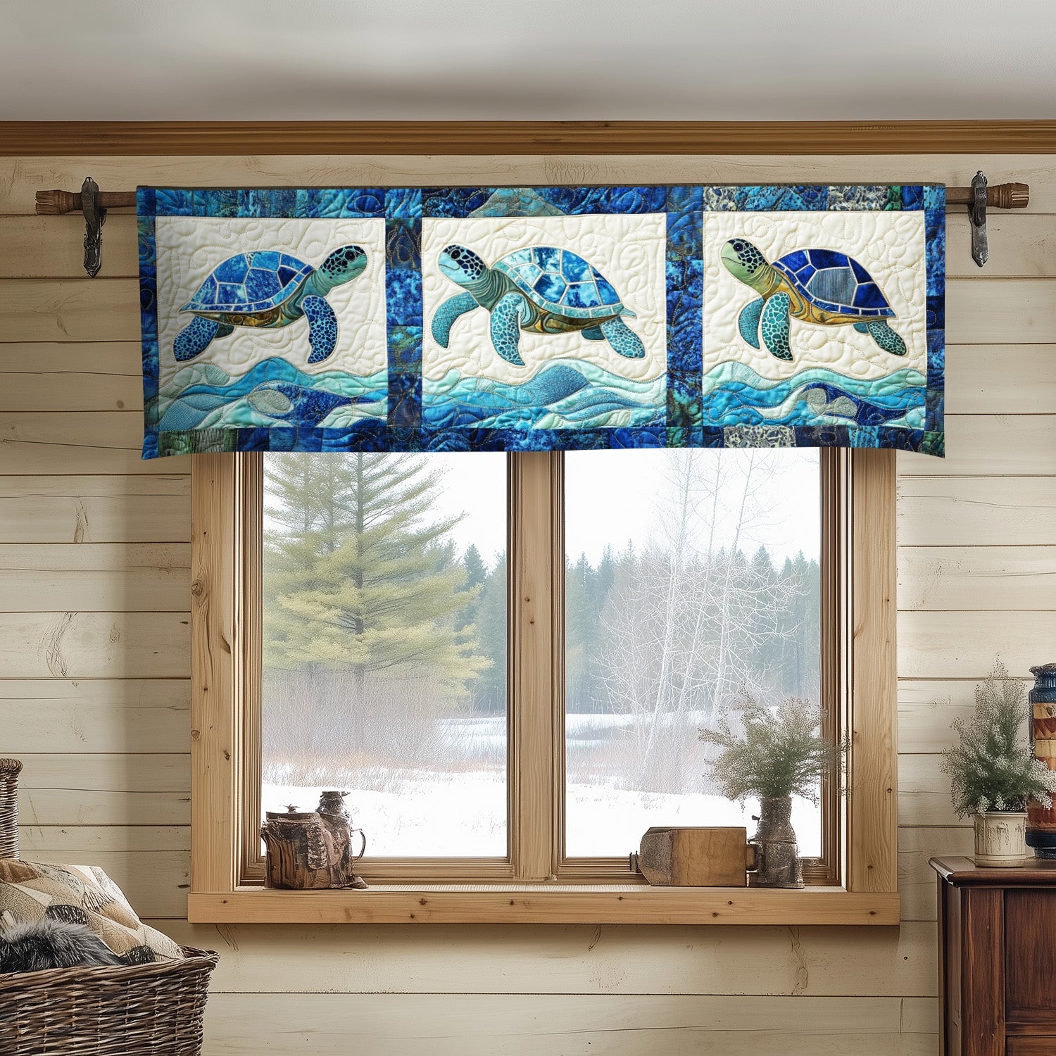 Blue Wave Journey Quilted Valance Christmas Kitchen Decor Gifts With Turtles On Them