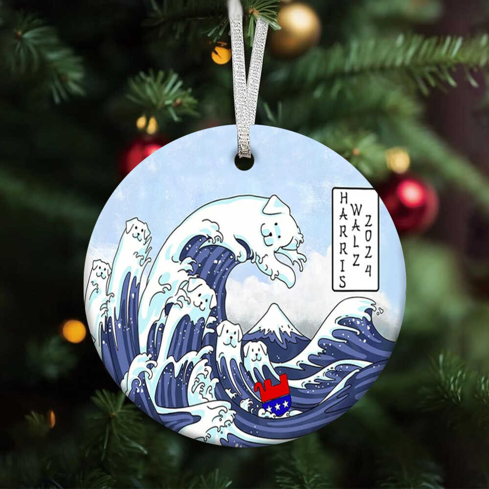 Blue Waves Harris Walz 2024 Ornament Dog Ladies For Kamala Christmas Ornament Vote Blue Merch
