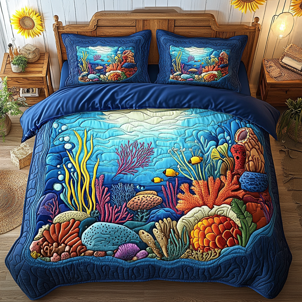 Blue Waves Quilted Bedding Set Best Comforter Sets Best Lighthouse Gifts