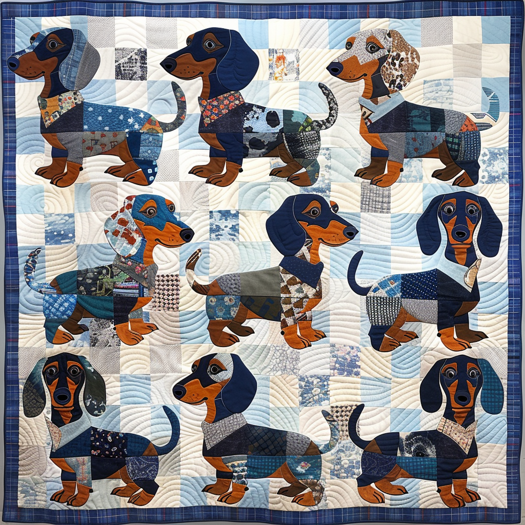 Blue Wiener Puppies Quilted Blanket Great Dog Christmas Gifts
