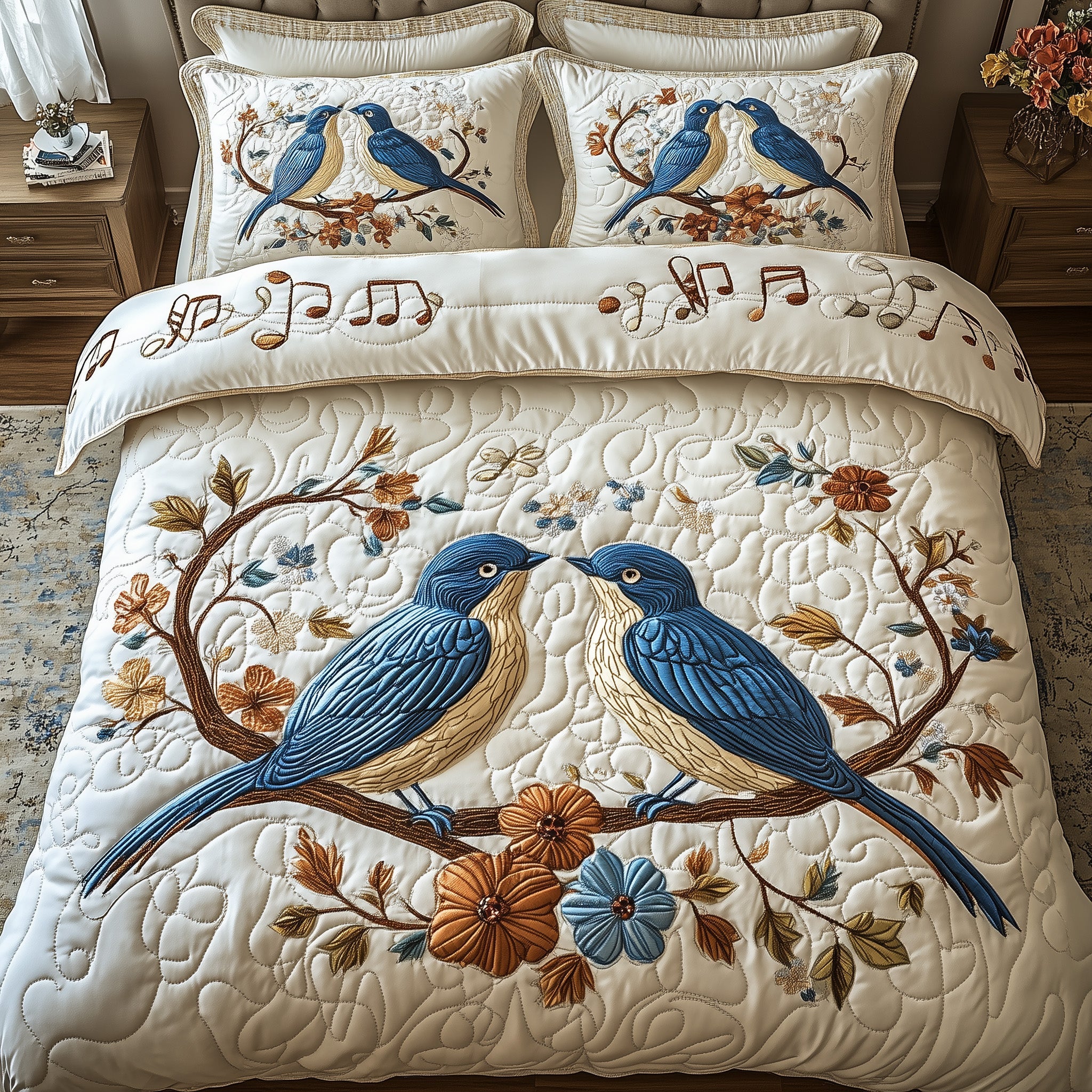 Bluebird Melody Quilted Bedding Set Duvet Cover Bedspread Christmas Present Ideas For Wife