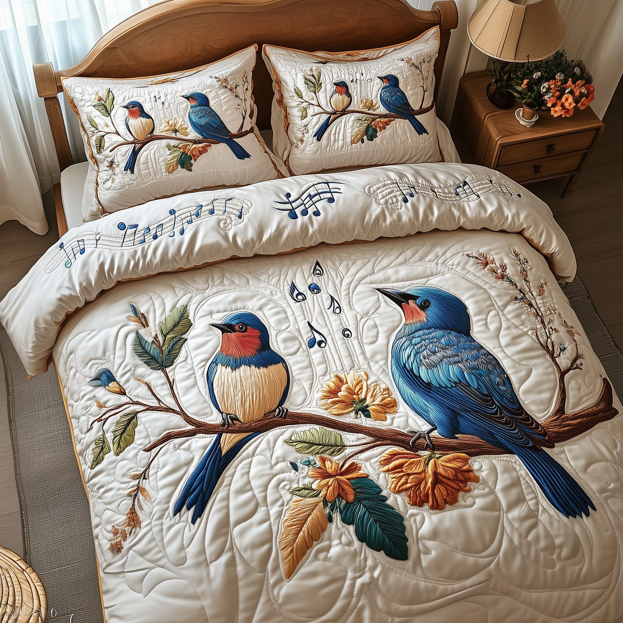 Bluebird Melody Quilted Bedding Set Duvet Cover Bedspread Things To Get Your Boyfriend For Christmas