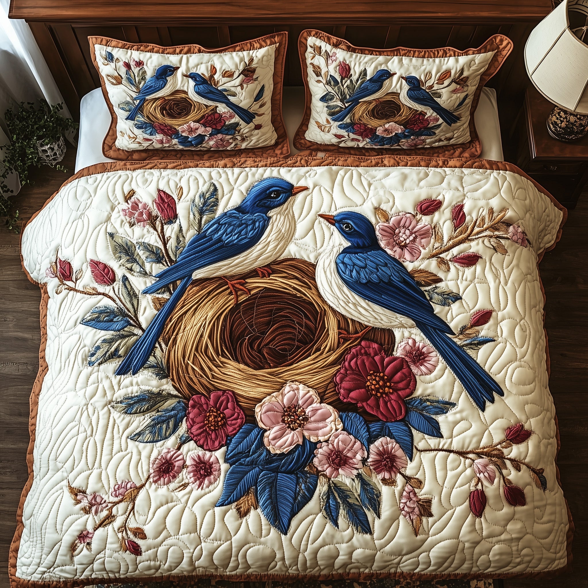 Bluebird Nest Quilted Bedding Set Duvet Cover Bedspread Christmas Gifts For Your Wife