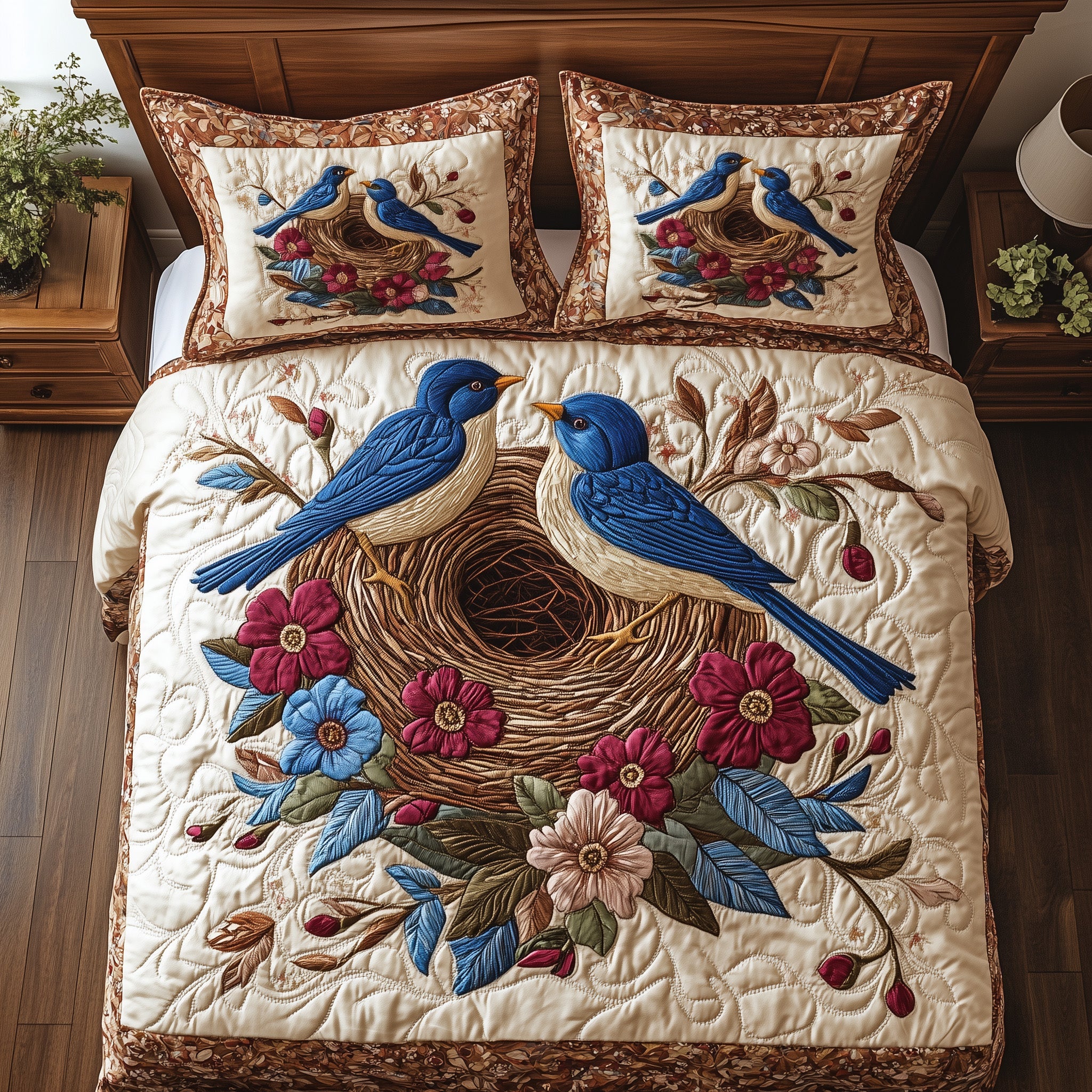 Bluebird Nest Quilted Bedding Set Duvet Cover Bedspread Christmas Present Ideas For Boyfriend