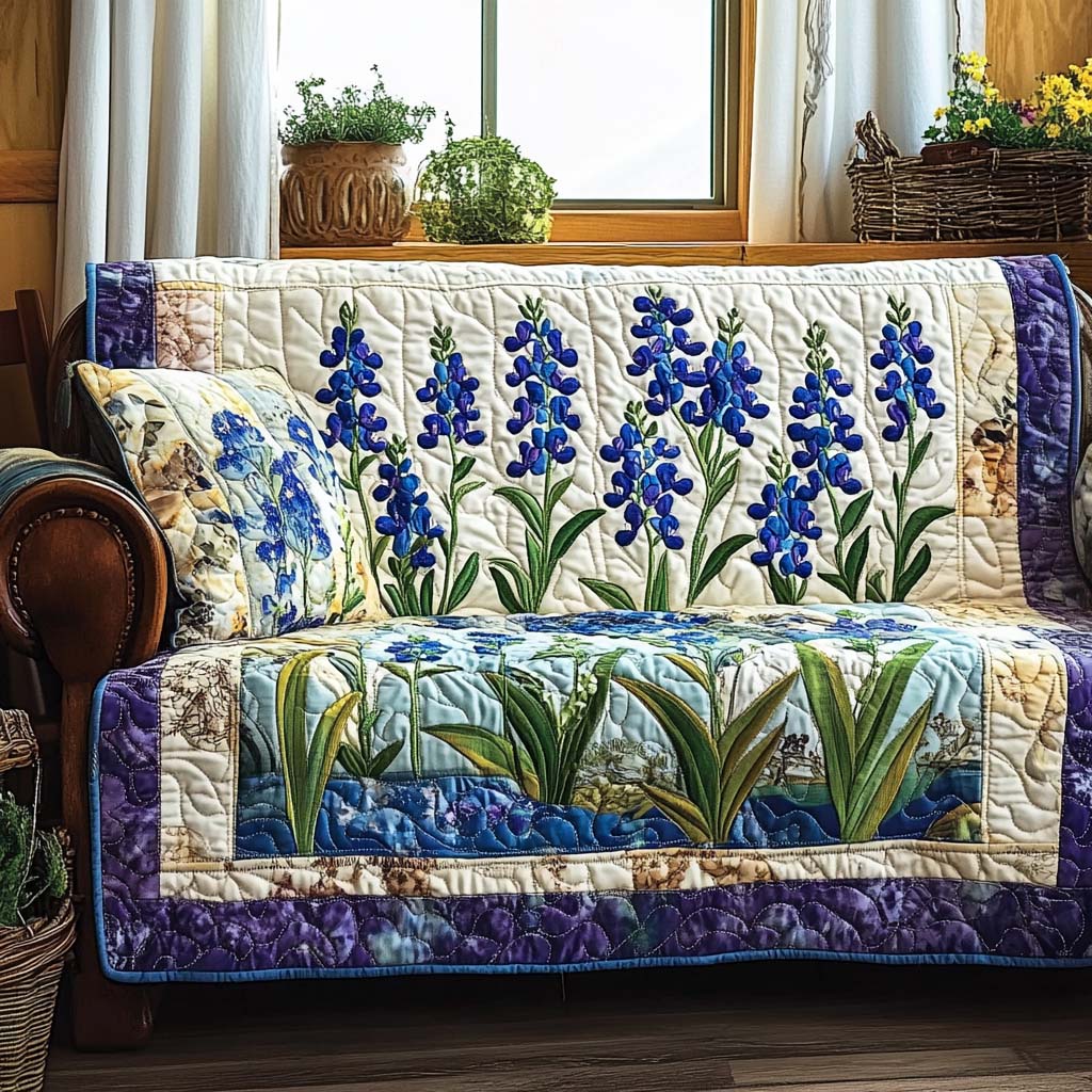 Bluebonnet Bloom Quilted Sofa Cover N Sofa Cushion Covers Native American Gifts