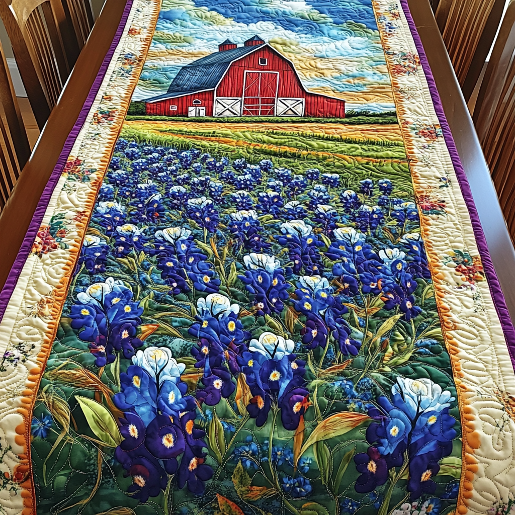 Bluebonnet Bloom Quilted Table Runner Dinner Table Decor Texas Gifts For Adults