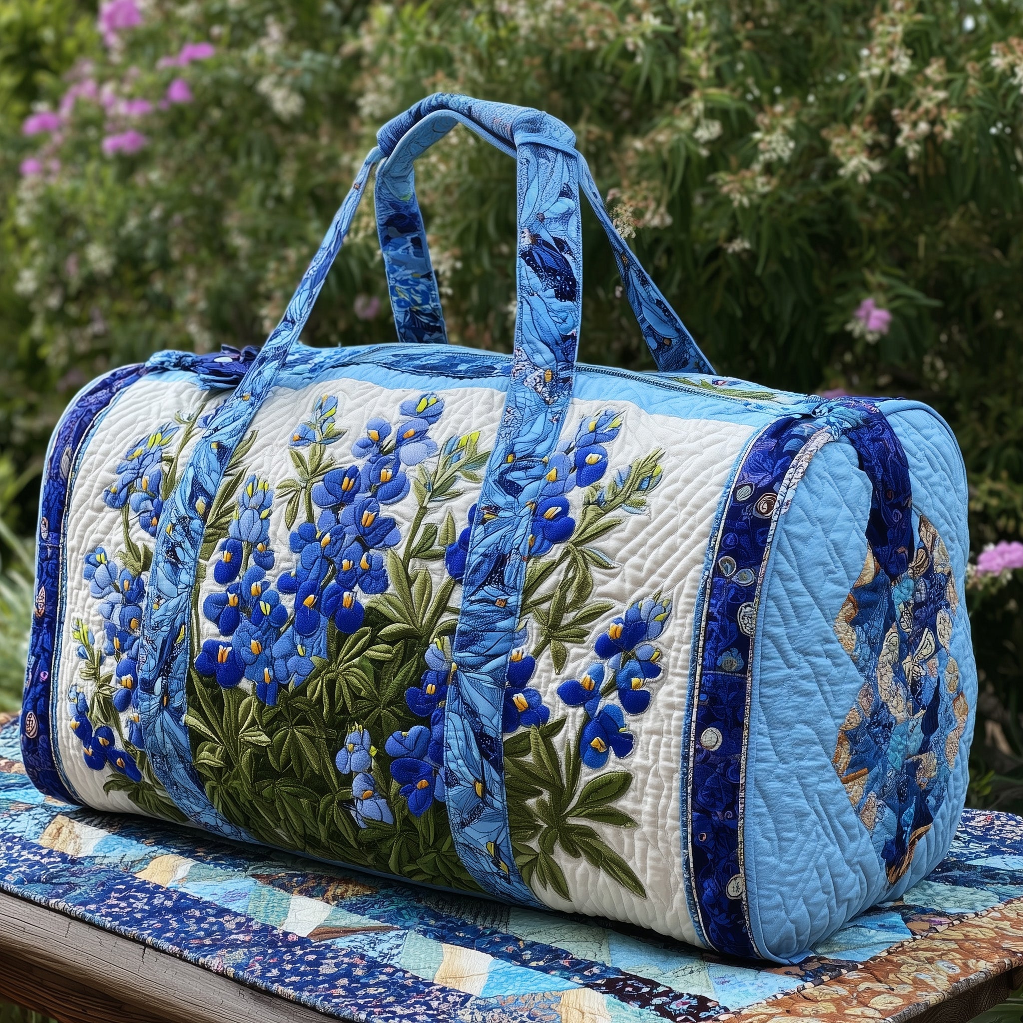 Bluebonnet Charm Quilted Duffle Bag Easter Gift Idea