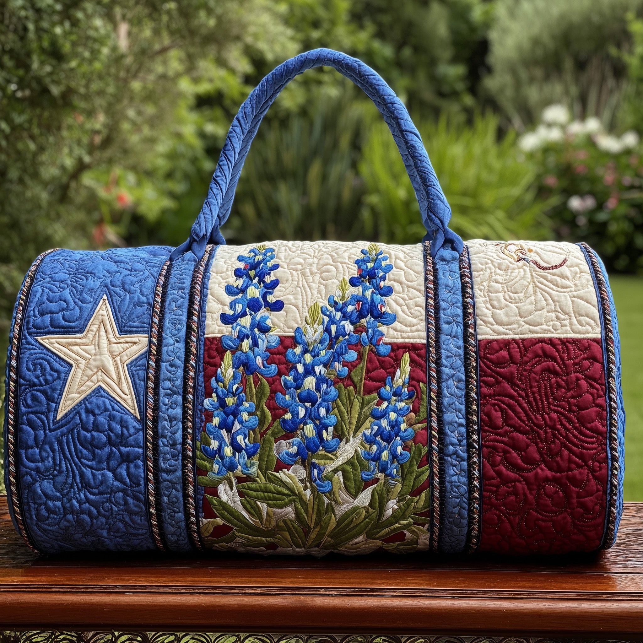 Bluebonnet Charm Quilted Duffle Bag Independence Day Gift Idea