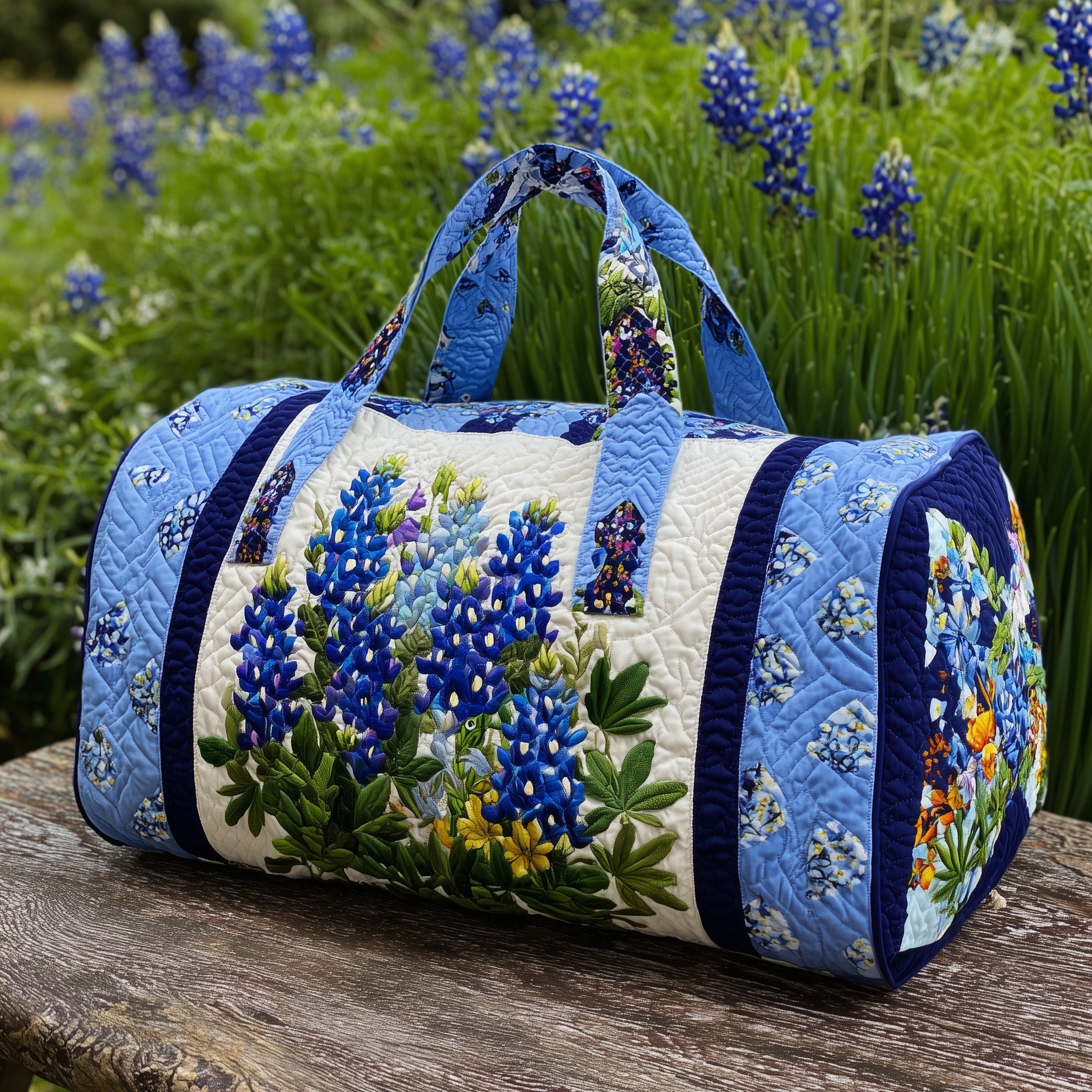 Bluebonnet Charm Quilted Duffle Bag Thanksgiving Gift Idea