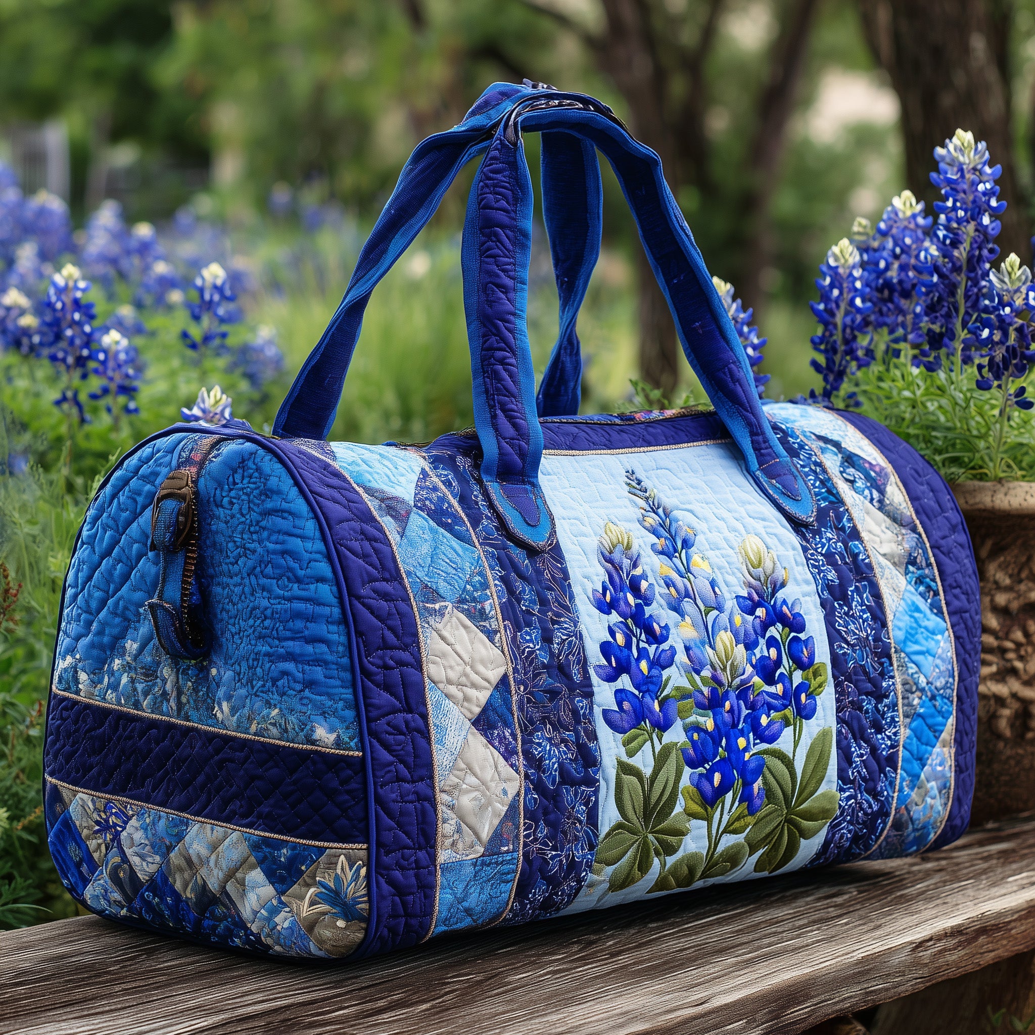 Bluebonnet Charm Quilted Duffle Bag Valentine's Day Gift Idea