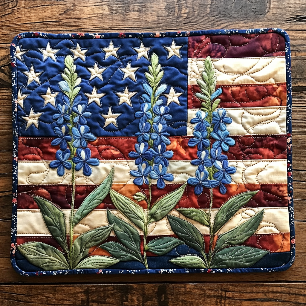 Bluebonnet Dreams Quilted Place Mat Modern Holiday Decor Sunflower Presents