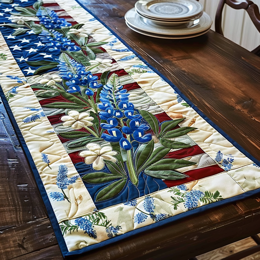 Bluebonnet Dreams Quilted Table Runner Dining Table Decor Texas Themed Gifts