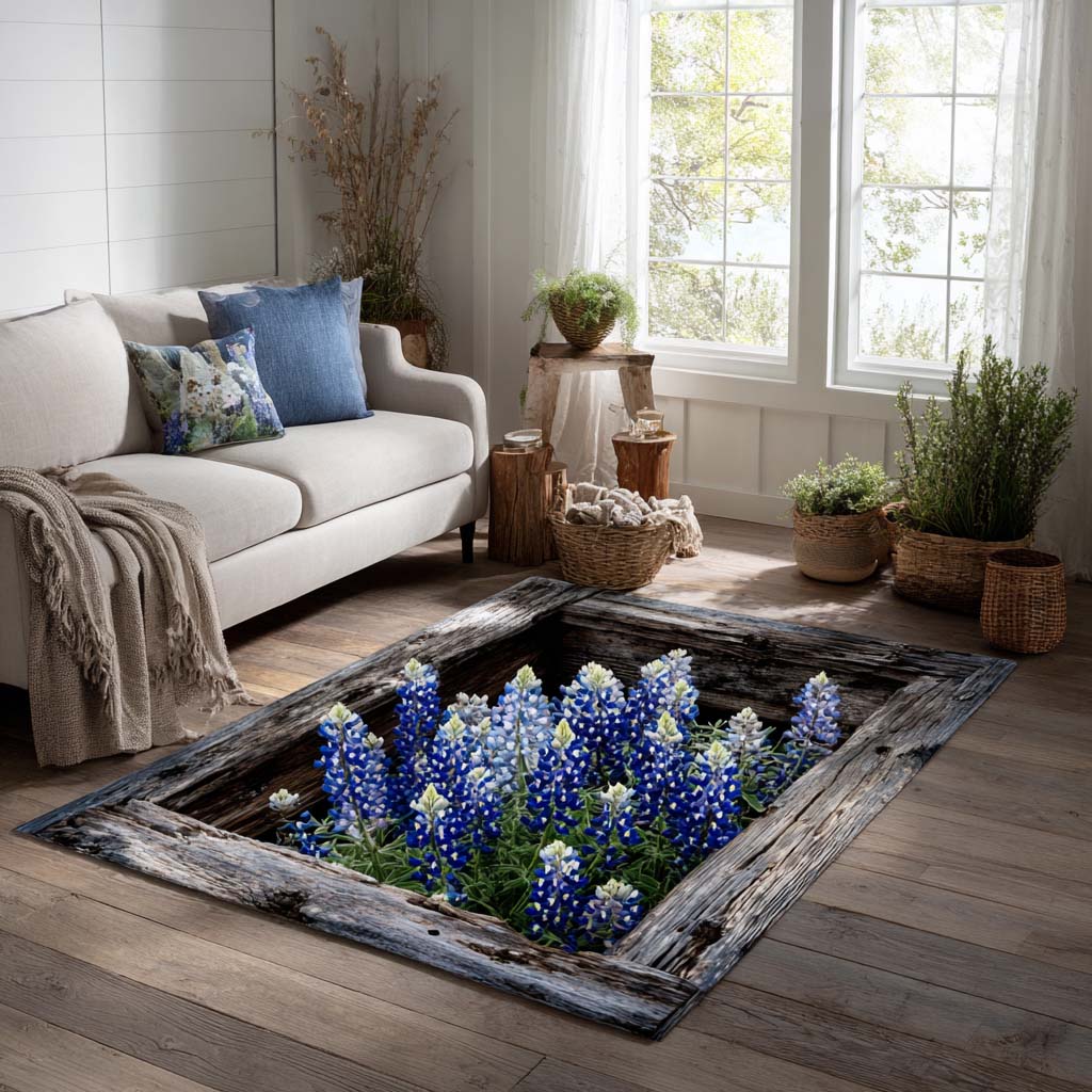 Bluebonnet Field Area Rug House Decor Items Flower Lavender Plant Gift