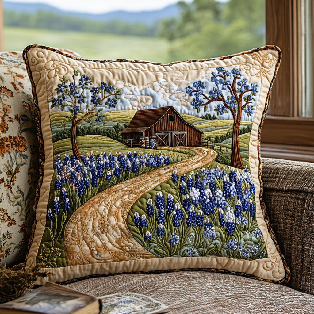Bluebonnet Garden Quilted Pillow Case Decorative Pillow Covers Gift Delivery Texas