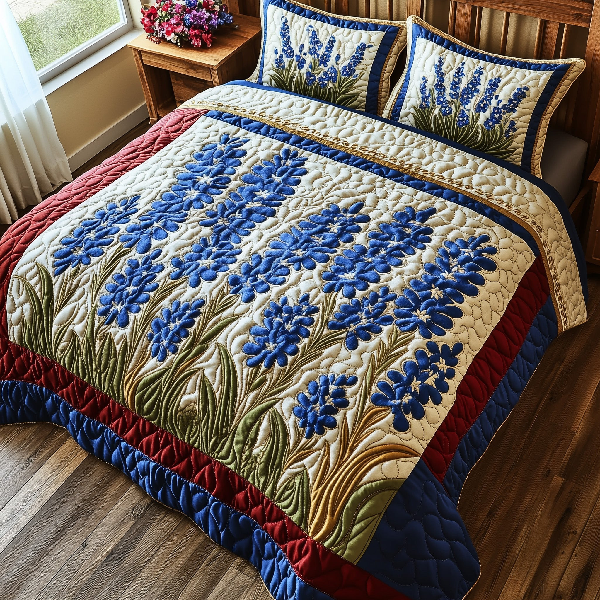 Bluebonnet Glory Quilted Bedding Set Comforter Sets Queen Special Gift for Mom Birthday