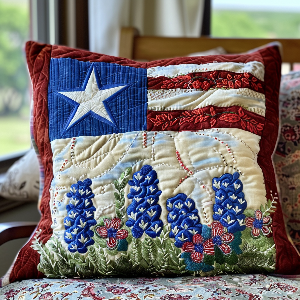 Bluebonnet Glory Quilted Pillow Case Throw Pillow Case Covers Texas Gift Ideas
