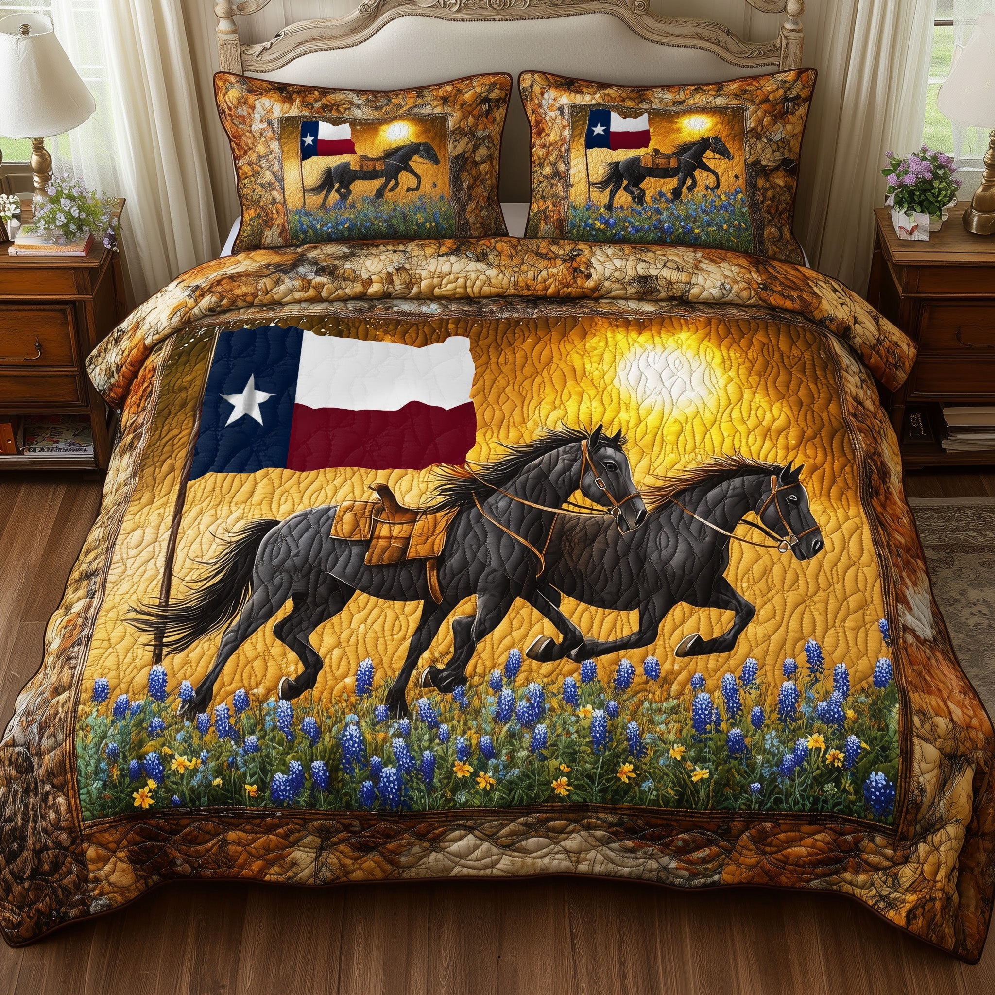 Bluebonnet Horse Quilted Bedding Set Duvet Cover Bedspread Christmas Gift Ideas For Horse Owners
