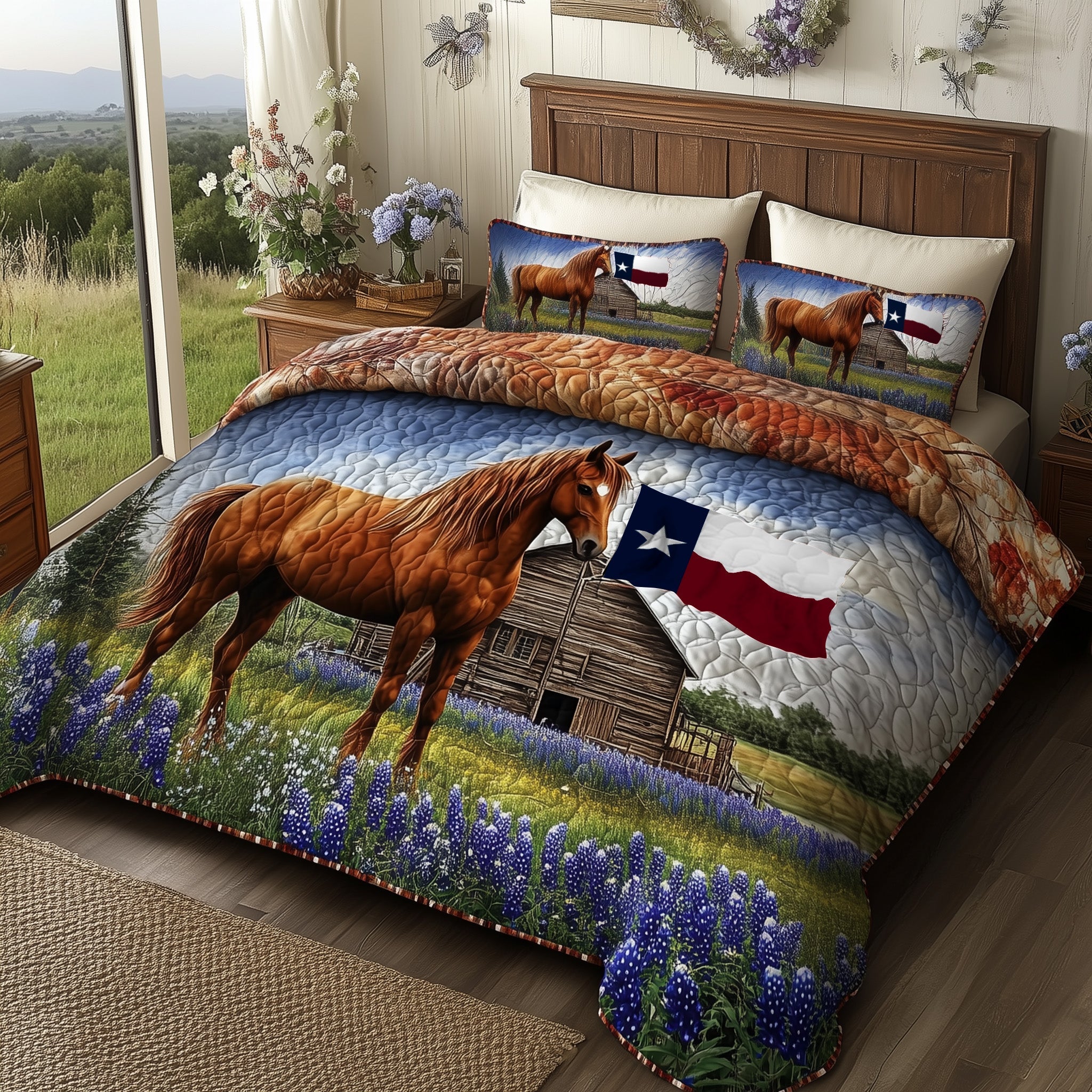 Bluebonnet Horse Quilted Bedding Set Duvet Cover Bedspread Christmas Present Ideas For Horse Lover