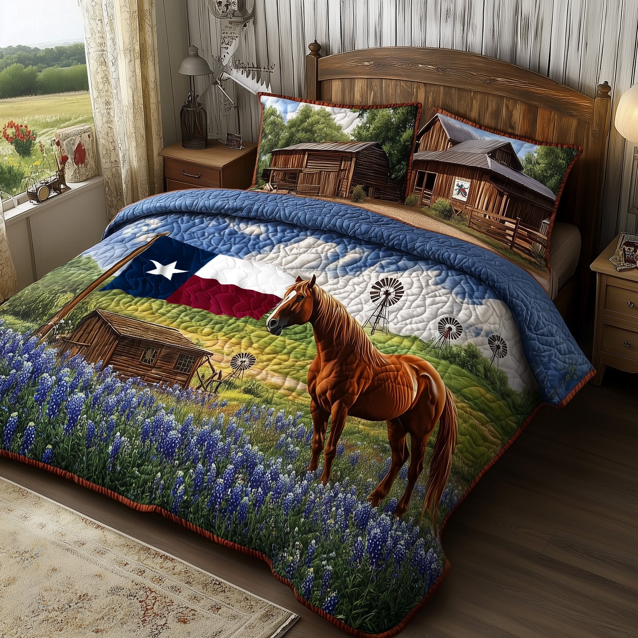 Bluebonnet Horse Quilted Bedding Set Duvet Cover Bedspread Gifts To Get Horse Lovers